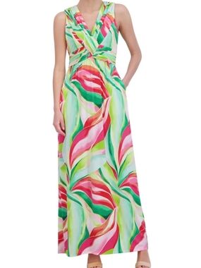 Jessica Howard Pink & Green Printed Sleeveless Maxi Dress